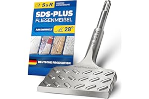S&R Hochleistungs - Fliesenmeißel, SDS plus Meißel 165 mm x 75 mm abgewinkelt, SDS Meißel in Industrie-Qualität Made in Germany, Flachmeißel zum Fliesen und Fliesenkleber entfernen, gehärtet, breit