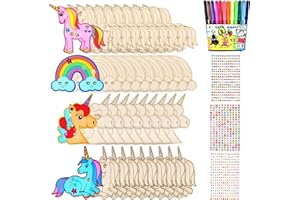 SOETDERT 40 Stück Einhorn Bastelset, Holz Einhorn Bastelset zum Bemalen, Kinder DIY Einhörner Holz Deko, Holzbastelsets Mädchen Kindergeburtstag, Holzfiguren zum Bemalen mit Glitzersteine+Aquarellstift