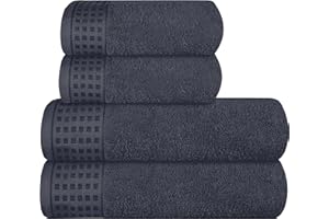 GLAMBURG Ultra Soft 4er-Pack Handtuch-Set, Baumwolle, enthält 2 übergroße Badetücher 70 x 140 cm, 2 Handtücher 50 x 90 cm, für den täglichen Gebrauch, kompakt und leicht — Holzkohle Grau