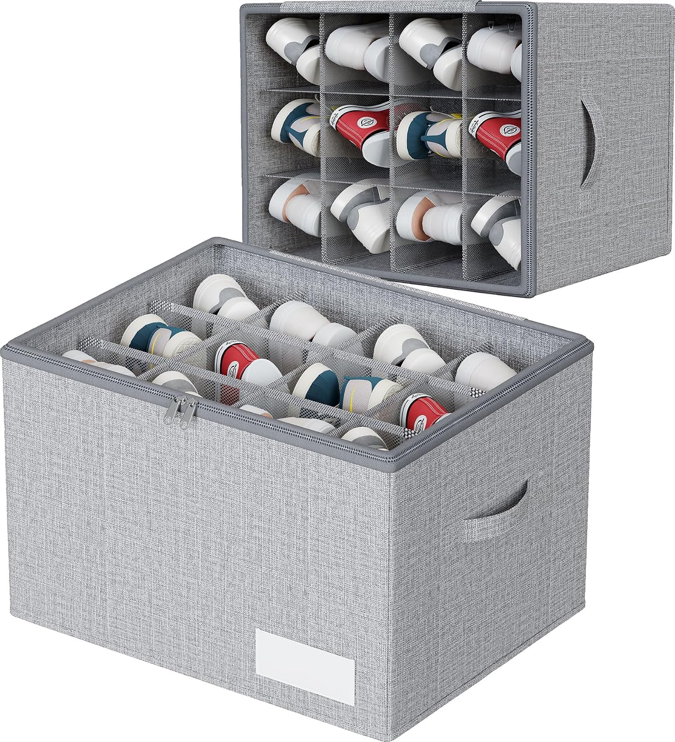 WANGIRL Organizador Zapatos Armario, Caben 12 Pares, Cajas Almacenaje Zapatos Plegable, Organizador de Zapatos con Tapa Transparente, Soporte Inferior y Asas Reforzadas - Gris