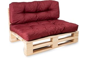 bananair - Cojines para Palets - Tela Resistente, Anti-UV y Repelente al Agua - Muy Cómodo, Relleno de Espuma - Cojines Exterior para Jardín y Terraza (Asiento 120x80 cm y Respaldo 120x40 cm, Rojo)
