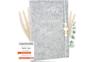 MAHEWA® Premium Mutterpass-Hülle aus Filz für den deutschen Mutterpass - mit Fach für Ultraschallbilder und Kärtchen - Mutterpass Schutzhülle ("Mutterpass" Design 2, Hellgrau)