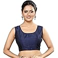 Madhu Fashion Womens Poly Raw Silk Sleeveless Stitched Saree Blouse