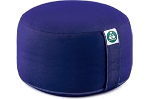 Present Mind Extra High Round Yoga Cushion (Height 20 cm) High Yoga Cushions/Meditation Cushions - Made in the EU - Washable Cover - 100% Natural Floor Cushion - Yoga Gifts