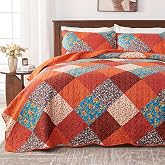 Qucover Multicolor Reversible Quilted Bedspread Set for Bedroom | 3 Pieces Bedding Set with 2 Pillowcases, Floral Reversible