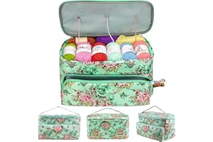 JOZEA Strickbeutel, Aufbewahrungstasche für Wolle, Tasche für Stricknadeln Häkelnadeln Projektzubehör, Aufbewahrungstasche mit Reißverschluss, grün