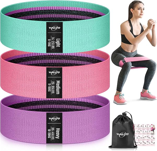 WALITO Resistance Bands for Legs and Butt, Fabric Exercise Loop Bands Yoga, Pilates, Rehab, Fitness and Home Workout, St