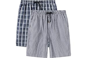 MoFiz Men's 2 Pack Pyjama Bottoms 100% Cotton Checked Lounge Wear Shorts with Pockets