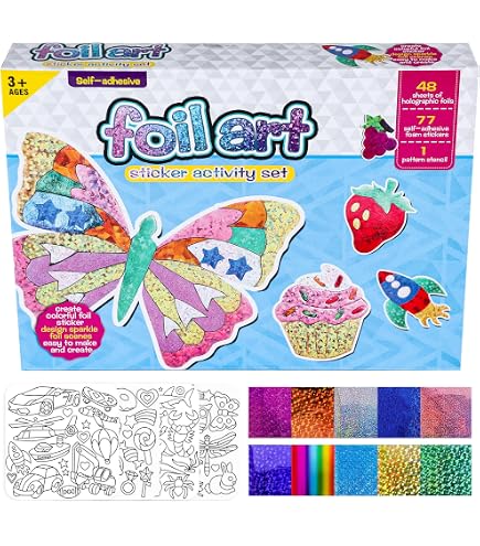Kit Foil Art YAOZUP Pour Enfants - 120 Feuilles Aluminium Colorées + Toile Et Yeux