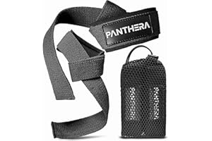 PɅNTHERɅ BY AMD Panthera Zughilfen für Krafttraining und Fitness Zughilfe Bodybuilding Gepolstert Lifting Straps 60cm Länge Gym Equipment Zubehor Strapse Wrist Support Zuggriff Zughaken zubehor