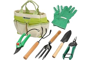Lantelme Gartenwerkzeug Set 7 teilig mit Aufbewahrungstasche | Gartengeräte Inkl. Blumenschere Schaufel Harke Handgrubber Handschuhe | Ideal für Gärtnerinnen Gärtner Blumentopf Grabpflege