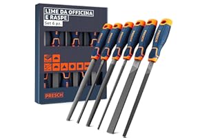 Presch Set di lime per legno e metallo 6 pezzi. - Set di lima tra cui raspa semitonda, lima piatta per ceppi, lima semitonda, lima rotonda, lima triangolare e lima quadrata