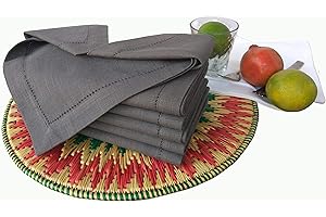Linen Clubs 6pk slub cotton dinner napkins with hemstitch 18"X18"- charcoal