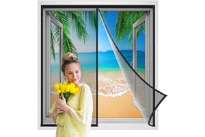 JXLQFA Moustiquaire de Fenêtre Magnétique 170x105cm Rideau en Maille Robuste, Dessus Renforcé Anti déchirure, Crochet et Boucle Cadre Plein, Animaux Domestiques et Enfants Noir Renforcés