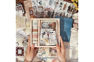 NOGAMOGA Antique Scrapbook Journaling Accessories - Retro Junk Journal Accessory Set with A6 Notebook, Washi Tape Set, Stickers, Scrapbook Material, Gift Supply for Adults, Craftors