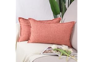 Madizz Juego de 2 Suave Lino Decorativo Funda de cojíns Lujo Estilo Fundas de Almohada para el sofá Dormitorio Rojo Rectangular 30 x 50 cm