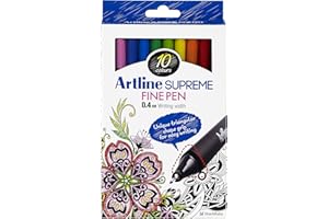 Artline Supreme Fine Pens (Pack of 10 Vivid Colours). 0.4mm Fine Tip, Technical Drawing Pen for Artists, Designers & Illustrators, Water-Based Ink - Genuine Artline Fineliner