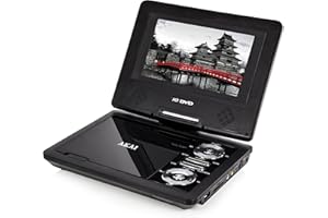 AKAI PROFESSIONAL Akai Portable DVD Player with SD Card Reader, USB Port, 7 inch LCD Wide-Screen, Zoom Function, 270 Degree Swivel Screen, Rechargeable Battery, Remote Control And Travel Bag Included, Black