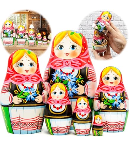 Poupée Russe classique 7 pièces Foulard rouge - Poupée Russe Matriochka SEMENOVO