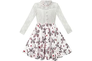 Sunny Fashion Girls Dress Lace Pearl Plum Blossom Elegant Princess Dress Age 7-14 Years