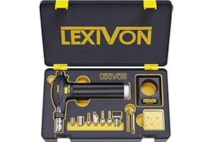 LEXIVON Lampe a Souder Gaz au butane, Kit de fer a au gaz sans fil au gaz butane, Outil de torches à température réglable, Station Soudage avec 7 Accessoires (1315℃~593℃) Équivalent 125-Watt (LX-771)