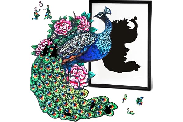 Puzzle Mural Premium en Bois Magnetique avec Cadre pour Adultes | Puzzle Aimanté en Bois Forme Animaux | Tableau Decoration Murale Salon | Idée Cadeau Noel Anniversaire | Paon Royal