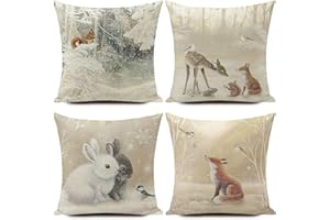 HUASHUZI świąteczne dekoracje poduszki Boże Narodzenie, zima, dekoracja, szare zwierzę, zestaw 4 sztuk na przyjęcie bożonarodzeniowe, rodzinne, dekoracyjne, do domu, na sofę, do salonu, 40 x 40 cm