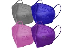GENERAL MERCHANDISING 40 masques FFP2 colorés certifiés ESLH CE | Masque FFP2 Bleu, Gris, Violet, Rose scellé individuellement avec crochets de protection des oreilles | 5 Couches de protection PFE ≥ 94%