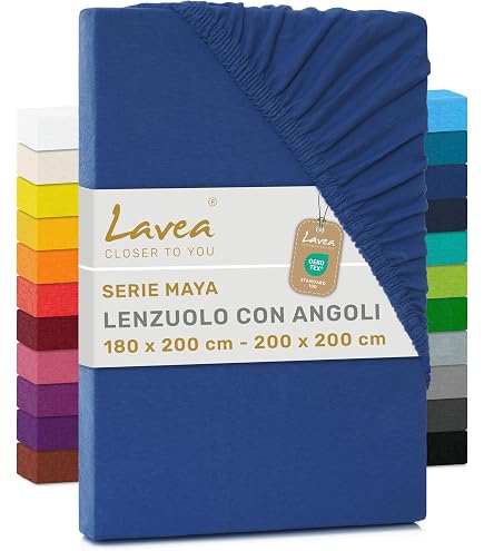 Vency Lenzuolo Con Angoli Elasticizzati Jersey – 180x200 Cm – 100% Cotone – Blu Navy – Adatto Materassi Alto 25 Cm