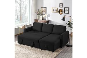 Yaheetech L-Shaped Sofa Bed 3 Seater Couch Pull Out Sectional Couch Bed Convertible Settee Click-Clack Corner Sofa with Storage for Living Room, Office, Black