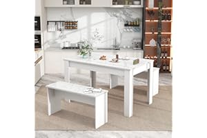ModernLuxe Compact Dining Table Set: Artificial Marble Dining Table with 2 Benches - Perfect for Kitchen, Dining Room, and Small Spaces - White