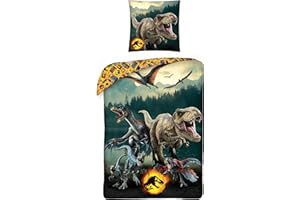 MTOnlinehandel Jurassic World Dinosaur Children's Bed Linen 1 x Pillowcase 80 x 80 cm + 1 x Duvet Cover 135 x 200 cm · T-Rex Dino · 100% Cotton ·