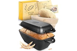 KRUSTENZAUBER Casseruola in ghisa con coperchio, adatta al forno [incl. cestino per la lievitazione] – 28 cm di lunghezza – ideale come stampo da forno, cottura a induzione, pentola per pane
