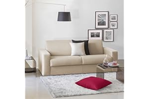 Talamo Italia Divano Letto Elisabetta a 3 posti, Sofà Soggiorno, Made in Italy, Apertura Girevole con Materasso e Rete Inclusi, in Tessuto Imbottito, con braccioli Slim, Cm: 200x95h90, Colore Beige