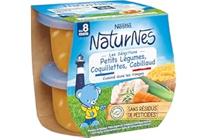 NESTLÉ BÉBÉ Nestlé Naturnes Les Sélections Petits Pots Bébé Petits Légumes, Coquillettes, Cabillaud - Dès 8 mois - 2x200g