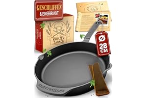 ‎KRUSTENZAUBER KRUSTENZAUBER Gusseisenpfanne Induktion 28cm inkl. Anleitung und Rezeptbuch - Geschliffene Pfanne Gusseisen, Eisenpfanne, Cast Iron Pan, Gusspfanne, Gusseiserne Pfanne, Gusseisen-Pfanne, Gusspfanne