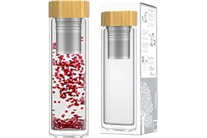 amapodo Bouteille de thé en verre avec passoire - 400ml Bouteille de thé théière à emporter - Bouteille d'eau à double paroi en verre borosilicaté