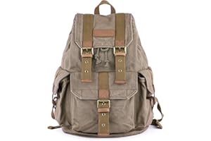 Gootium Canvas Backpack - Vintage Outdoor Rucksack Travel Day Pack, Army Green, Small