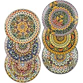 Henten Home Plates Set - Set of 6 Large 10 Inch Round Plates Breakfast Plate Dessert Plate with Pattern and Colorful Bohemian