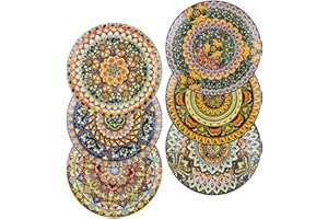 Henten Home Piatto Piano, 6 pezzi Grandi Piatti in ceramica - 28cm, Piatti di Molti Colori, Stile Bohémien, Servizio da Tavola in Gres