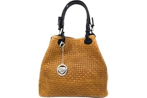 Chicca Borse Borsa a Mano con Tracolla da Donna Realizzata in Vera Pelle Stampa Intrecciata Made in Italy - 34x29x18 Cm