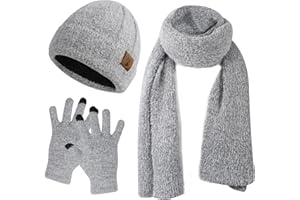 TAGVO Winter Beanie Mütze Schal Handschuh Set, Ultraweiche Elastische Wintermütze für Herren, Touchscreen Handschuhe Herren Damen, Warme Halswärmer Set mit Fleecefutter für Ski, Außenaktivität