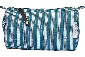 IBOAH Neceser de Viaje Organizador, Bolsa de Aseo, Bolso Maquillaje de algodón Acolchado para Mujeres, Hombres y recién Nacidos con Forrado Impermeable Interior (Azul Rayas, Pequeño)
