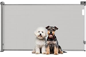 PawHut Barrière de sécurité Chien rétractable, Largeur 149 cm, Filet de Protection Extensible, barrière d'escalier et de Portes pour Chien Verrouillage Automatique, Gris