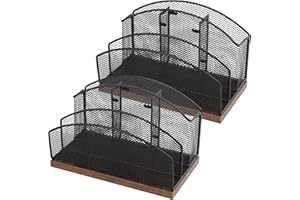 ASIFMTHOT Post-Organizer aus Holz mit Stifthaltern, Metallgeflecht, Schreibtisch-Organizer mit 5 vertikalen Schlitzen, Schwarz, Brief-Organizer für Briefe, Postkarten, Schreibwaren (2 Stück)