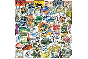 FOCRI 50Pcs Go Fishing Stickers, Outdoor Fishing and Hunting Stickers Packs, Waterproof Vinyl Fishing Adventure Summer Camp Decals for Phones, Skateboards, Buckets, Gifts for Kids, Teens, Adults