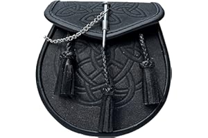 Z & N PRODUCT 3 Tassels Black Cowhide Leather scottish Kilt Front Latch Pin Sporran with free belt set