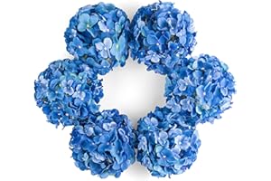 DuHouse Fiori artificiali di ortensia in seta più grandi con stelo, fiori finti di ortensia per matrimoni, casa, giardino, centrotavola, confezione da 6(blu reale)