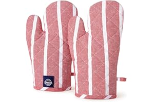 ENCASA XO Encasa Homes - Horno de microondas Largo para Guantes de Cocina, 2 Unidades, Resistente al Calor, Grueso y Seguro, protección de Las Manos contra los Utensilios Calientes - Roma Red Stripes