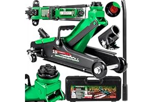 ROCKFORCE PROFESSIONAL TOOLS Gato hidraulico bajo Perfil para Coche 2,5t- Gato hidraulico Profesional.- Gato hidraulico con Carretilla- Altura elevación 85-350mm- Gato para Coche Capacidad hasta 2500kg